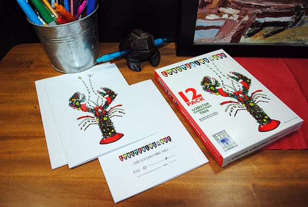 12 Pack "Lobster Christmas Tree" Note Cards - Lobstering Is An Art