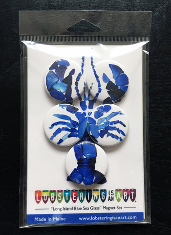 "Long Island Blue Sea Glass" 5 Piece Magnet Set